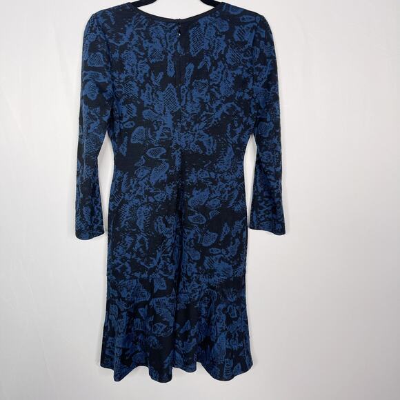 Plenty by Tracy Reese Small S Black Blue Jacquard Knit Dress Drop Waist Flared - Picture 2 of 10